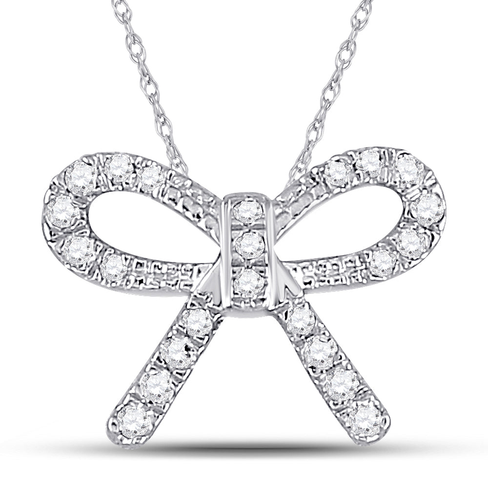 10kt White Gold Women's Diamond Knot Bow Pendant Necklace 1/10 ctw