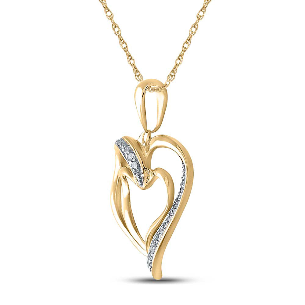 Yellow-tone Sterling Women's Diamond Micro-Pave Heart Pendant 1/10 ctw