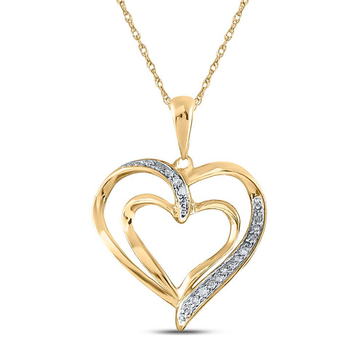 Yellow-tone Sterling Women's Diamond Micro-Pave Heart Pendant 1/10 ctw - view 2