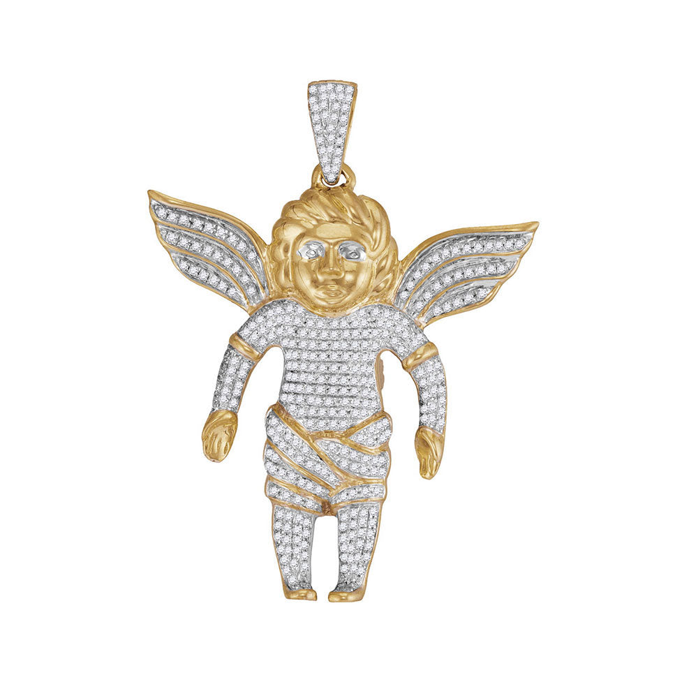 10kt Yellow Gold Men's Diamond Guardian Angel Charm Pendant 7/8 ctw