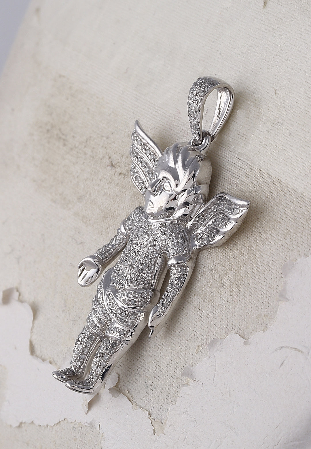 Sterling Silver Men's Round Diamond Angel Charm Pendant 7/8 ctw