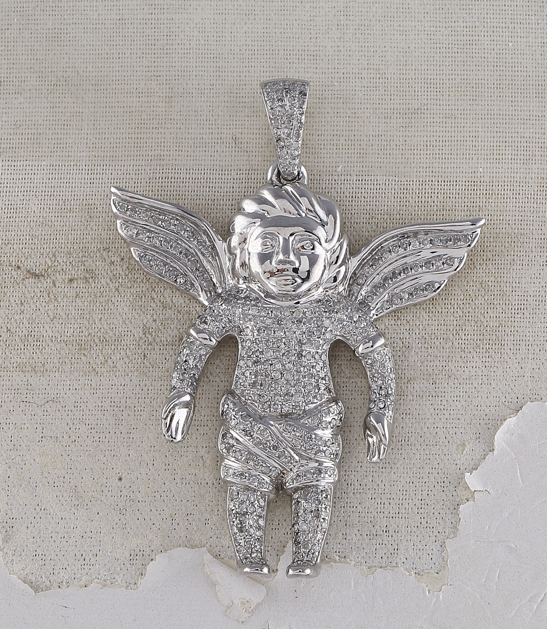 Sterling Silver Men's Round Diamond Angel Charm Pendant 7/8 ctw - view 2