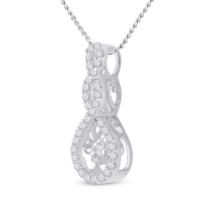 10kt White Gold Women's Diamond Moving Teardrop Pendant 1/3 ctw