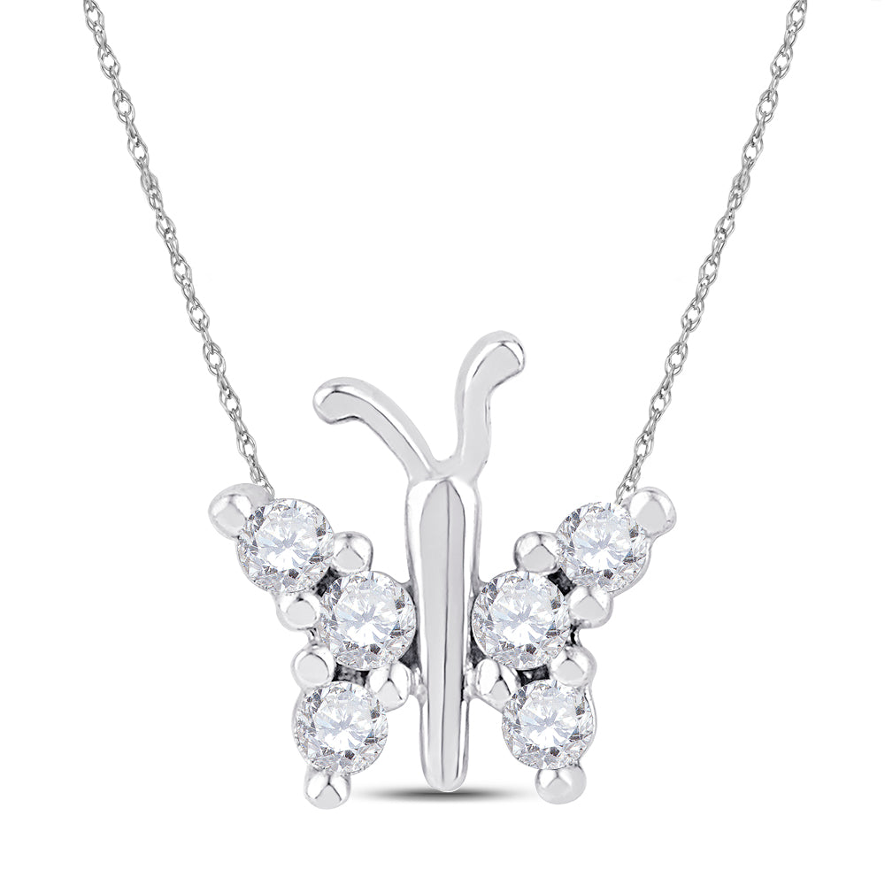 10k White Gold Women's Diamond Small Butterfly Bug Insect Unique Pendant 1/5 ctw