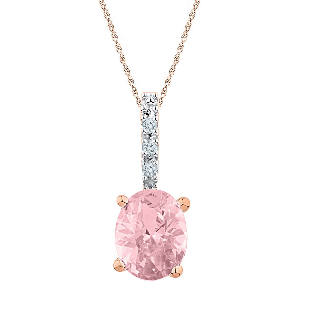 10kt Rose Gold Women's Oval Lab-Created Morganite Solitaire Pendant 7/8 ctw