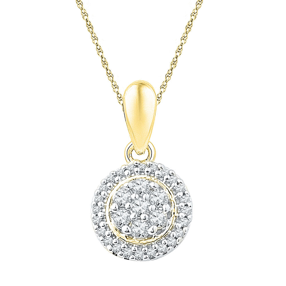 10kt Yellow Gold Women's Diamond Halo Flower Cluster Pendant 1/4 ctw