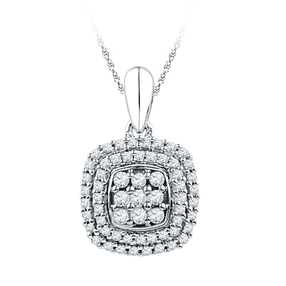 10kt White Gold Women's Diamond Cluster Double Frame Square Pendant 1/3 ctw
