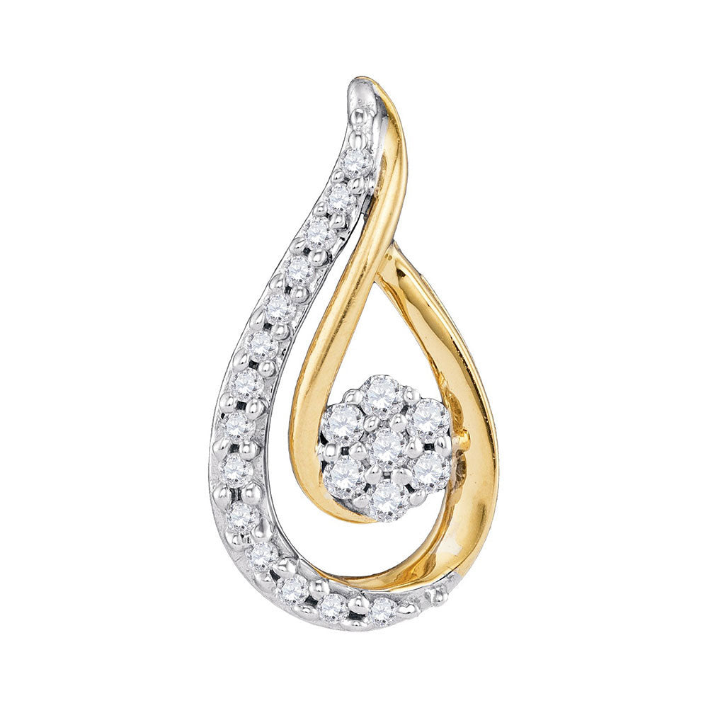 10kt Yellow Gold Women's Diamond Teardrop Cluster Pendant 1/4 ctw