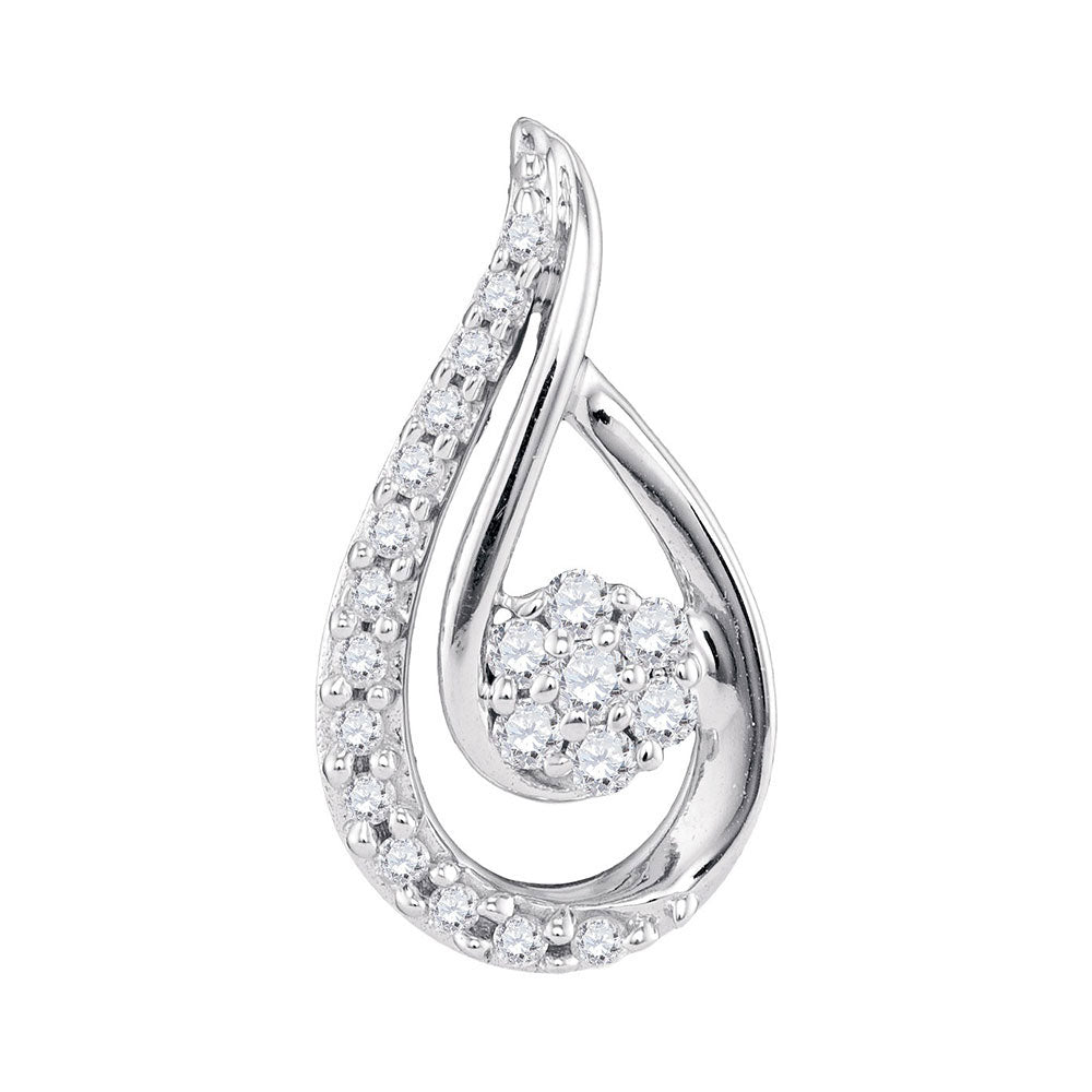 10kt White Gold Women's Diamond Teardrop Cluster Pendant 1/4 ctw
