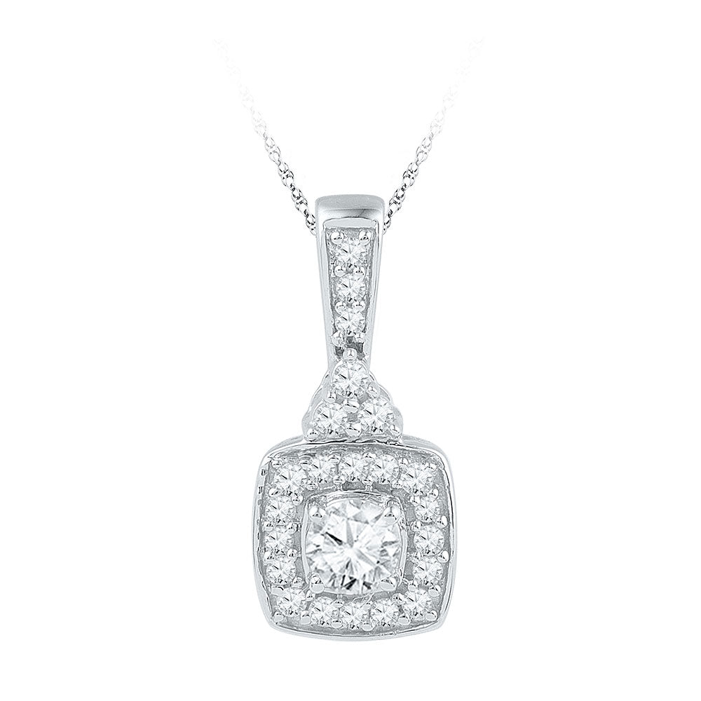 10kt White Gold Women's Diamond Solitaire Square Framed Pendant 1/2 ctw