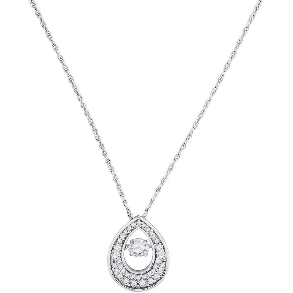 10kt White Gold Women's Diamond Moving Twinkle Solitaire Teardrop Pendant 1/2 ctw
