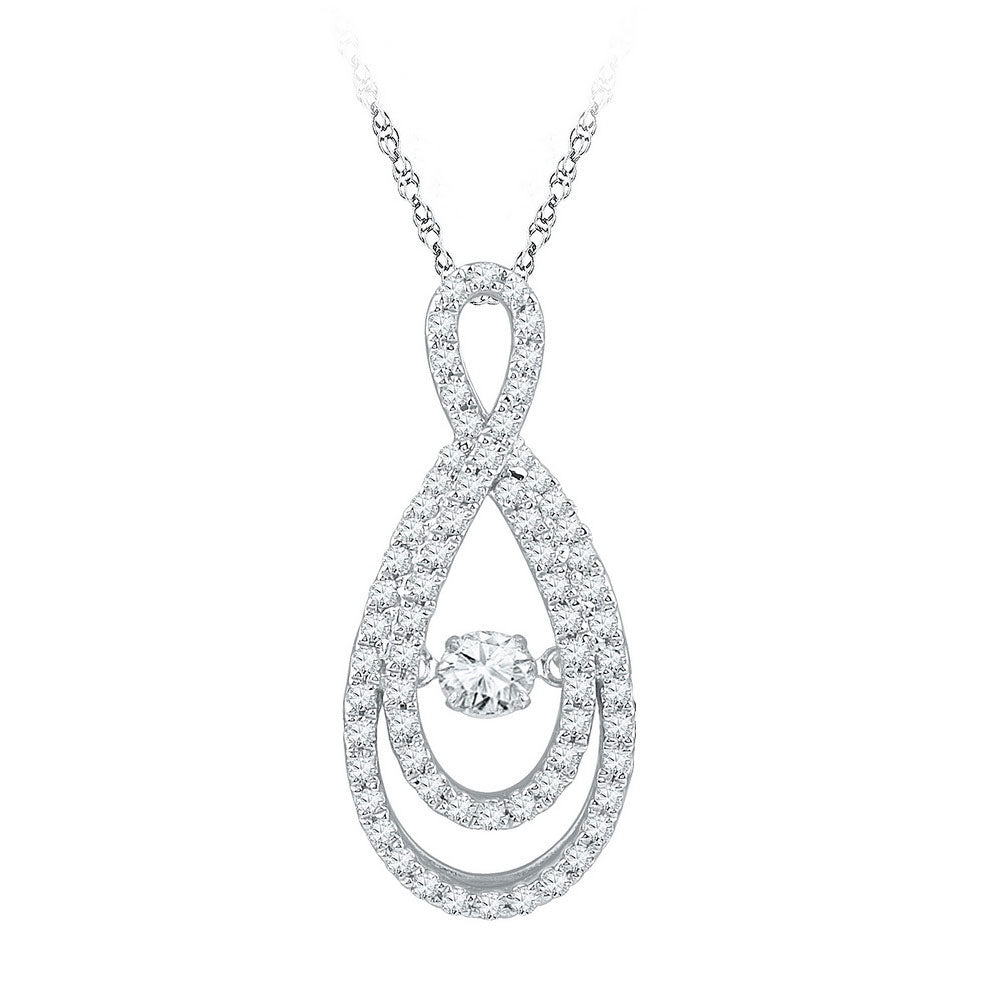 10kt White Gold Women's Diamond Moving Twinkle Solitaire Teardrop Pendant 3/4 ctw - view 2