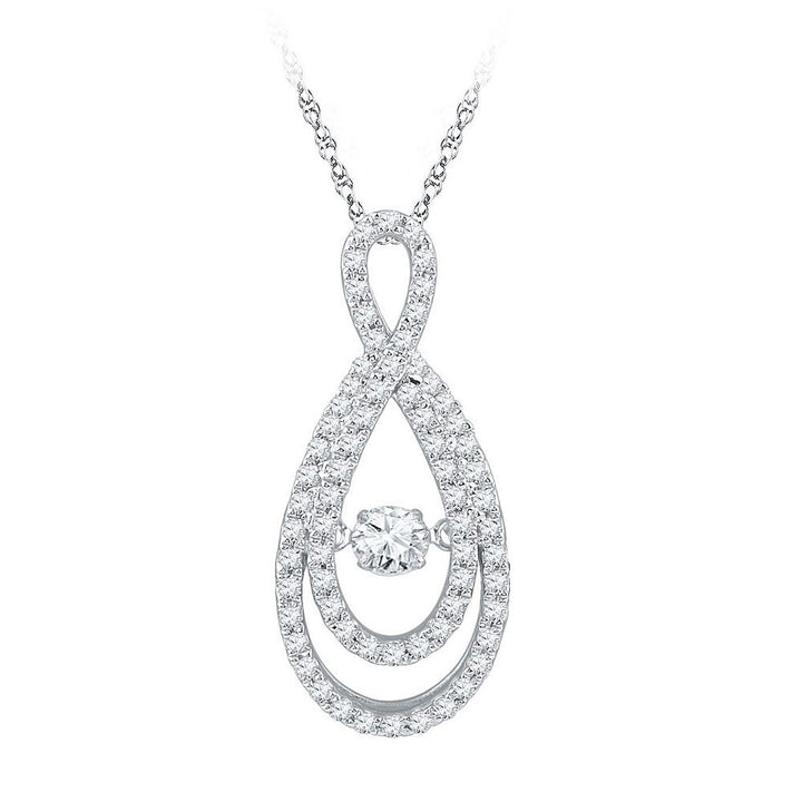 10kt White Gold Women's Diamond Moving Twinkle Solitaire Teardrop Pendant 3/4 ctw - view 2