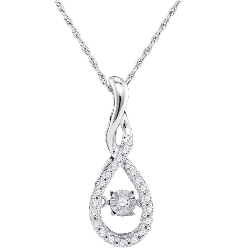 10kt White Gold Women's Diamond Solitaire Moving Twinkle Teardrop Pendant 1/4 ctw