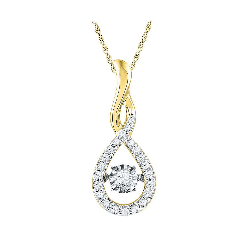 10kt Yellow Gold Women's Diamond Solitaire Moving Twinkle Teardrop Pendant 1/4 ctw