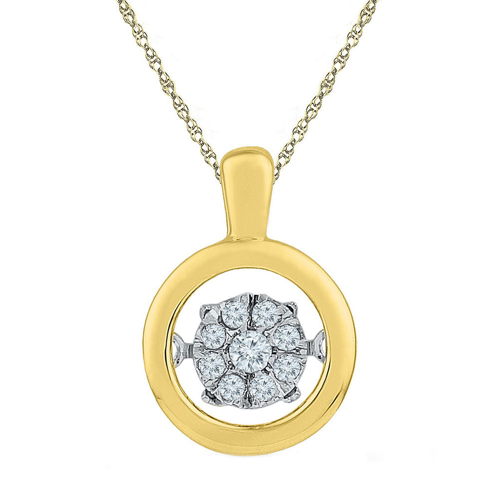 10kt Yellow Gold Women's Moving Diamond Cluster Pendant 1/10 ctw