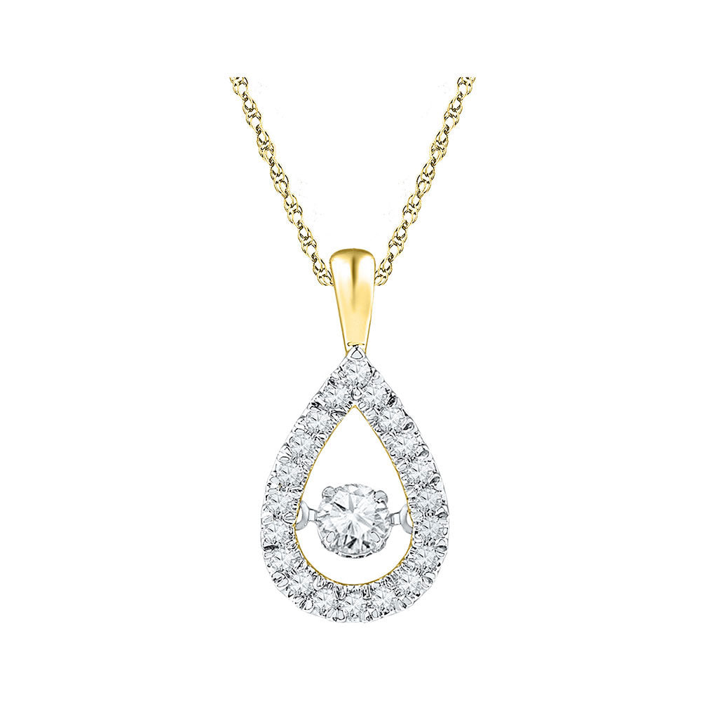 10kt Yellow Gold Women's Diamond Moving Twinkle Solitaire Teardrop Pendant 3/8 ctw