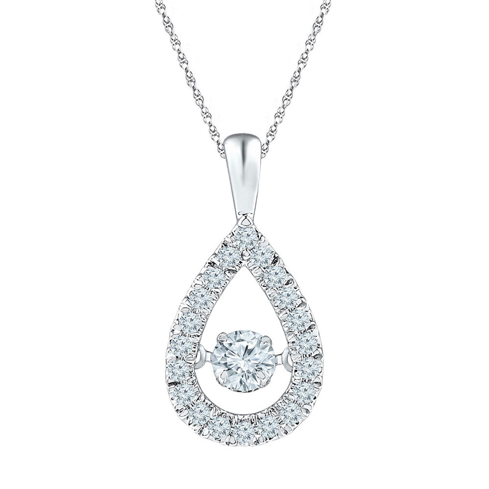 10kt White Gold Women's Diamond Moving Twinkle Solitaire Teardrop Pendant 3/8 ctw