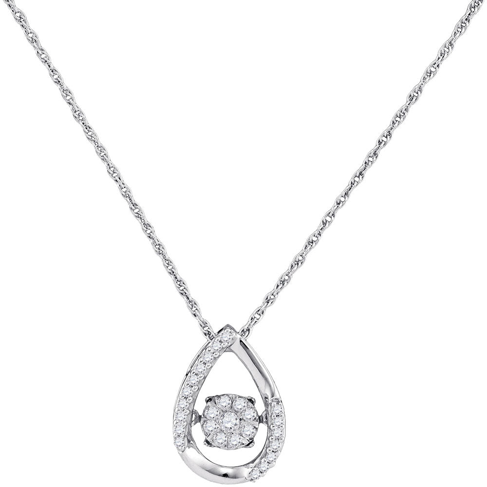 10kt White Gold Women's Diamond Teardrop Frame Moving Twinkle Cluster Pendant 1/6 ctw