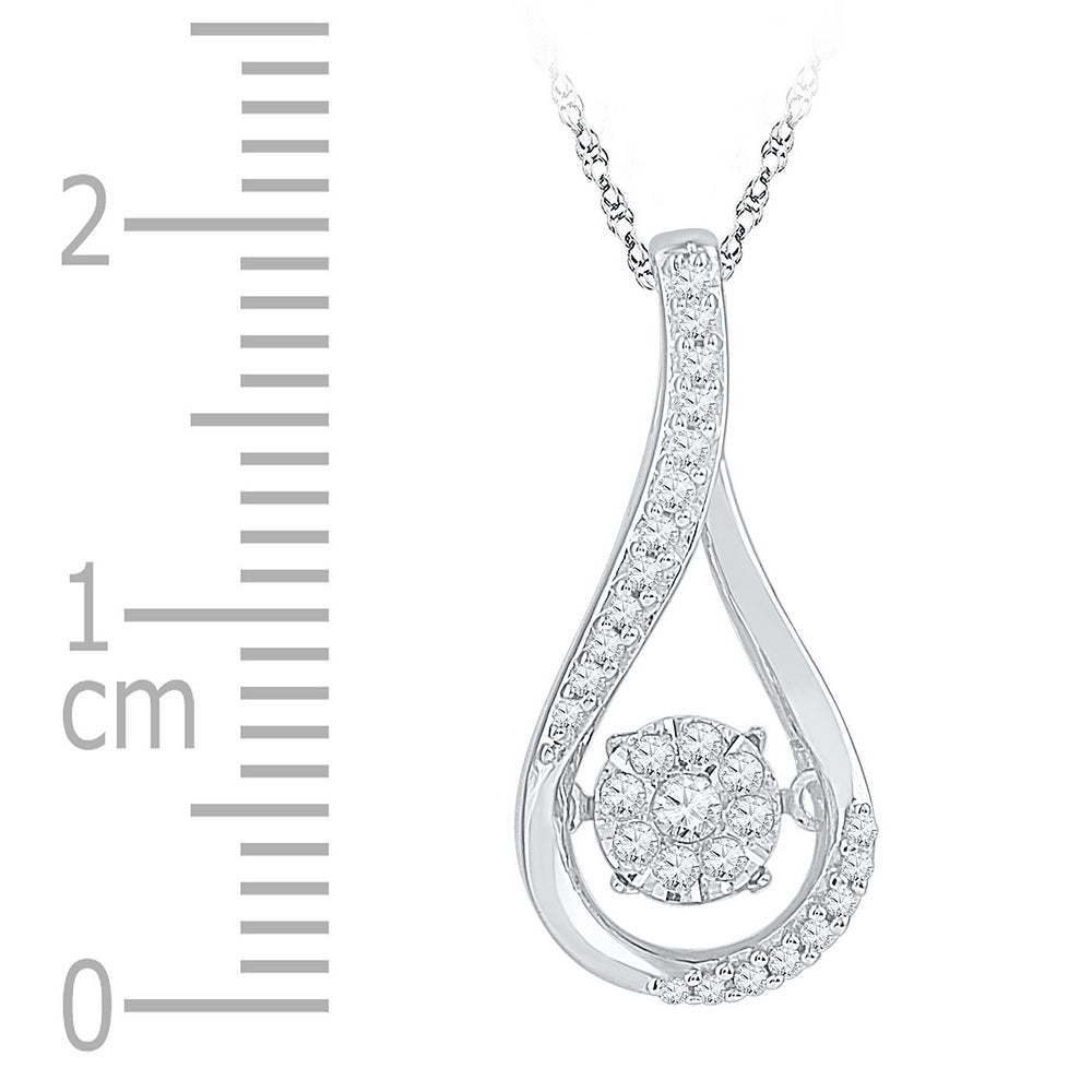 10kt White Gold Women's Diamond Moving Cluster Teardrop Pendant 1/6 ctw
