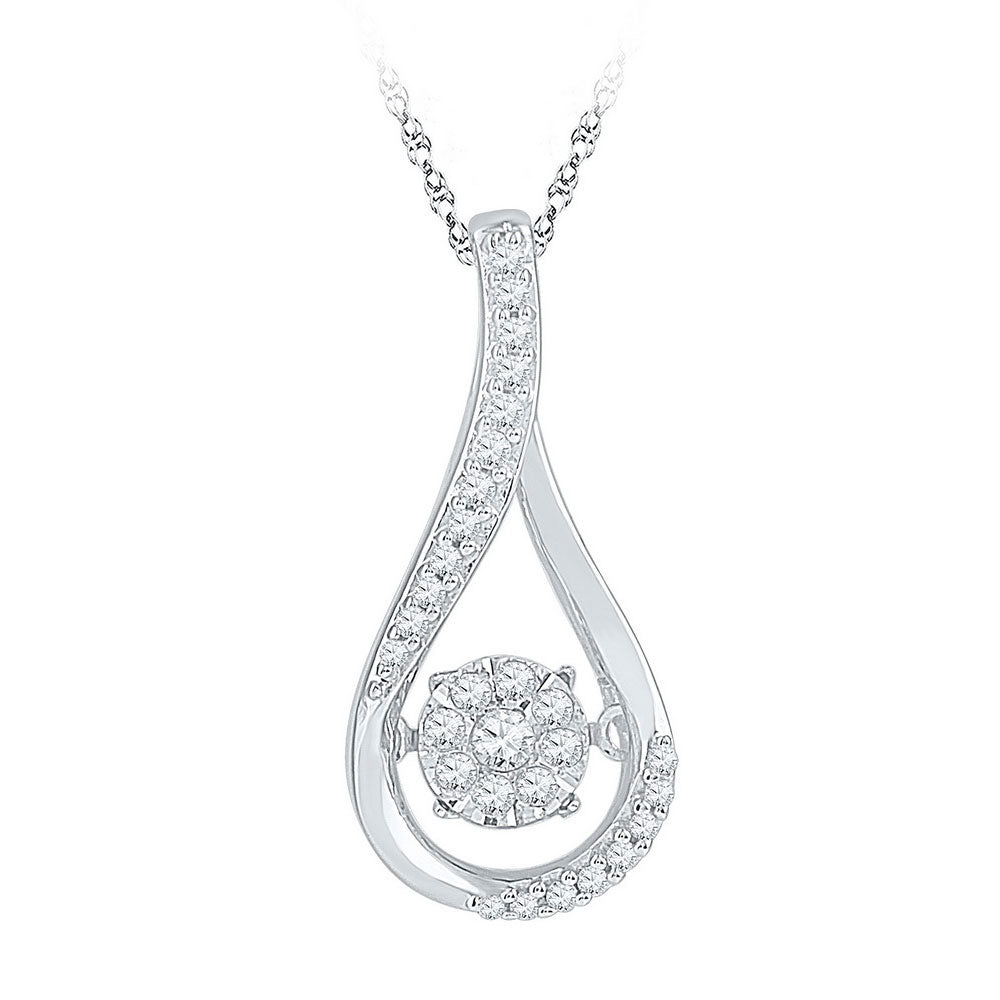 10kt White Gold Women's Diamond Moving Cluster Teardrop Pendant 1/6 ctw - view 2