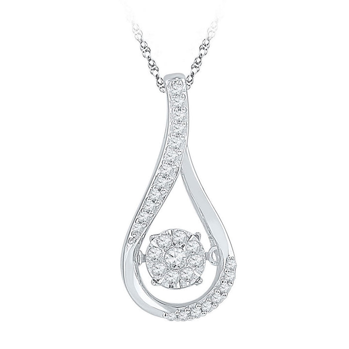 10kt White Gold Women's Diamond Moving Cluster Teardrop Pendant 1/6 ctw - view 2