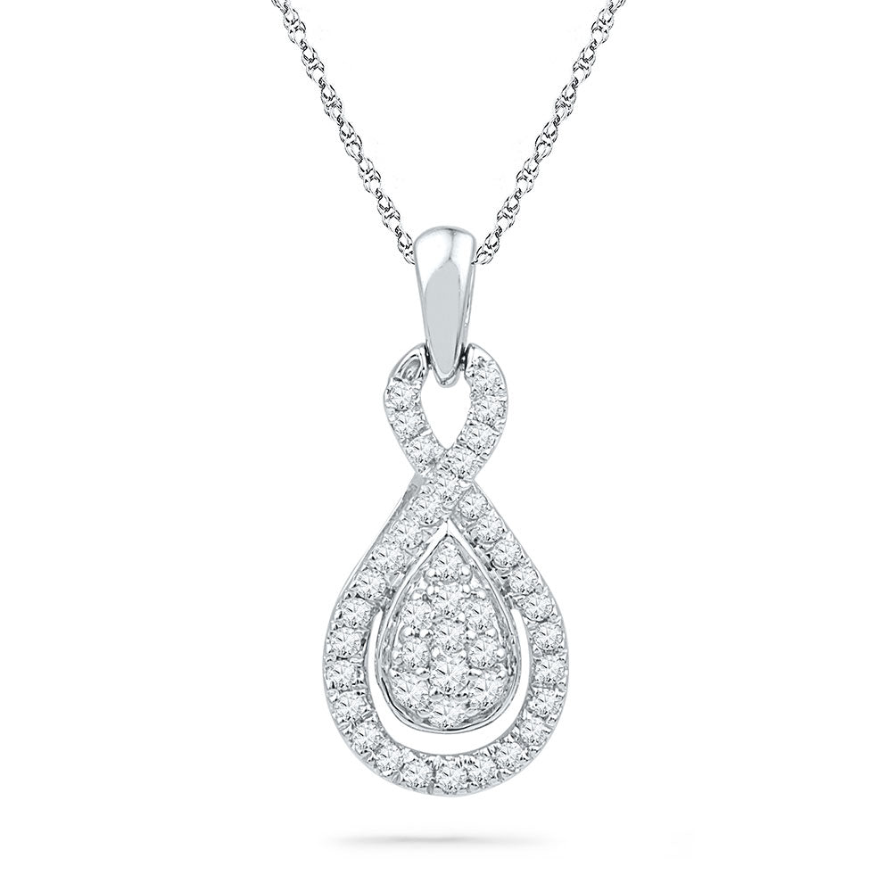 10kt White Gold Women's Diamond Teardrop Cluster Pendant 1/3 ctw