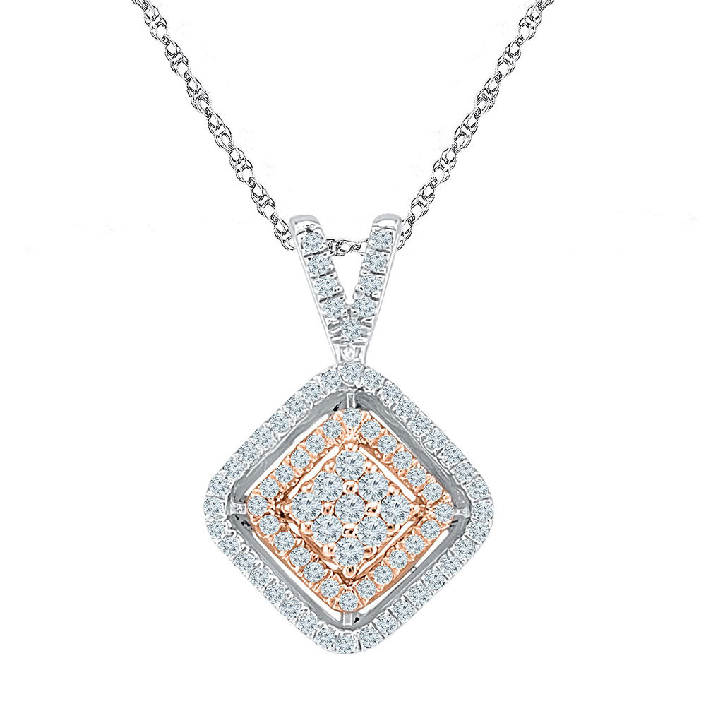 10kt Two-tone Gold Women's Round Diamond Square Pendant 1/4 ctw
