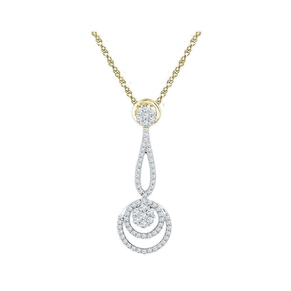 10kt Yellow Gold Women's Diamond Dangling Cluster Pendant 3/4 ctw