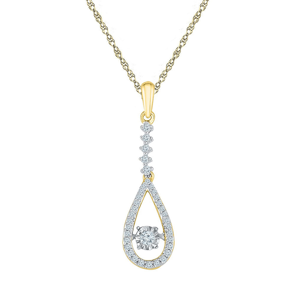 10kt Yellow Gold Women's Moving Twinkle Diamond Teardrop Pendant 1/5 ctw