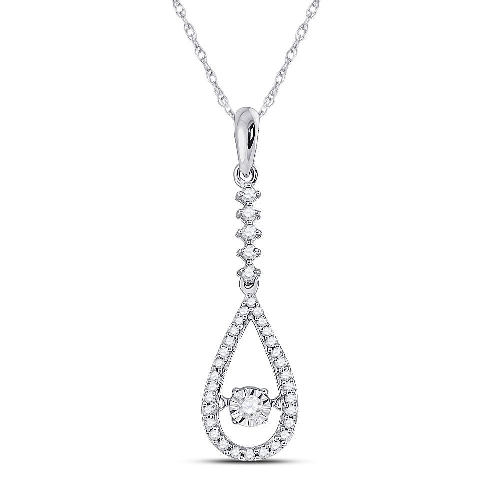 10kt White Gold Women's Moving Twinkle Diamond Teardrop Pendant 1/5 ctw - view 2