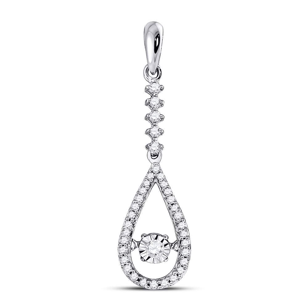 10kt White Gold Women's Moving Twinkle Diamond Teardrop Pendant 1/5 ctw