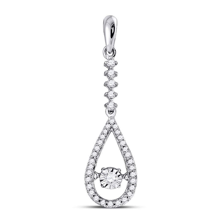 10kt White Gold Women's Moving Twinkle Diamond Teardrop Pendant 1/5 ctw