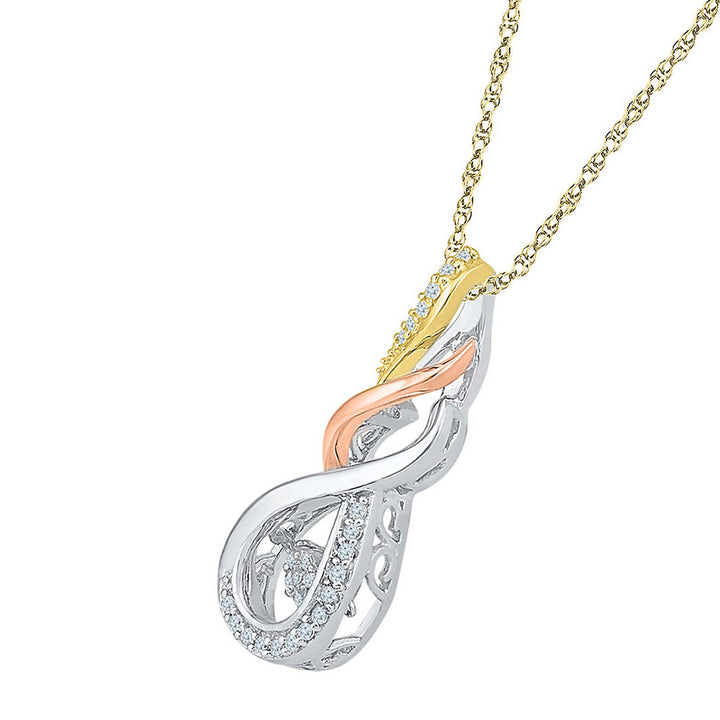 10kt White Gold Women's Diamond Moving Twinkle Cluster Teardrop Tri-tone Pendant 1/8 ctw