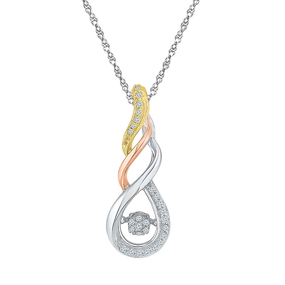 10kt White Gold Women's Diamond Moving Twinkle Cluster Teardrop Tri-tone Pendant 1/8 ctw - view 2
