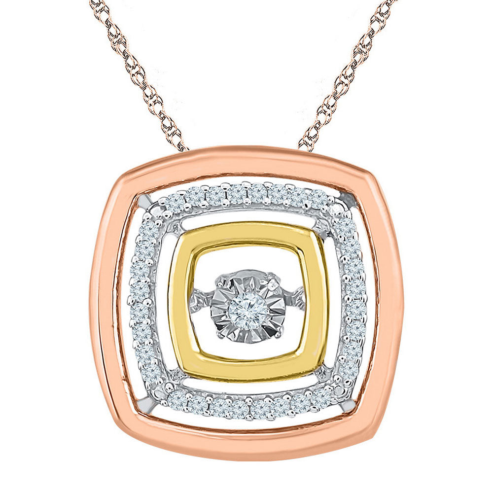 10kt Tri-Tone Gold Women's Diamond Square Moving Twinkle Pendant 1/8 ctw - view 2