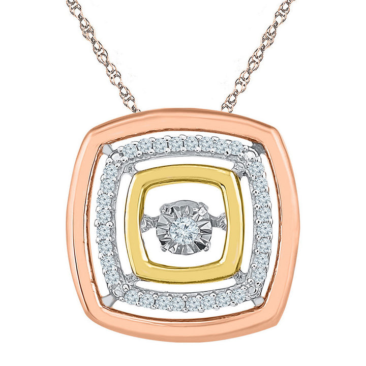 10kt Tri-Tone Gold Women's Diamond Square Moving Twinkle Pendant 1/8 ctw - view 2