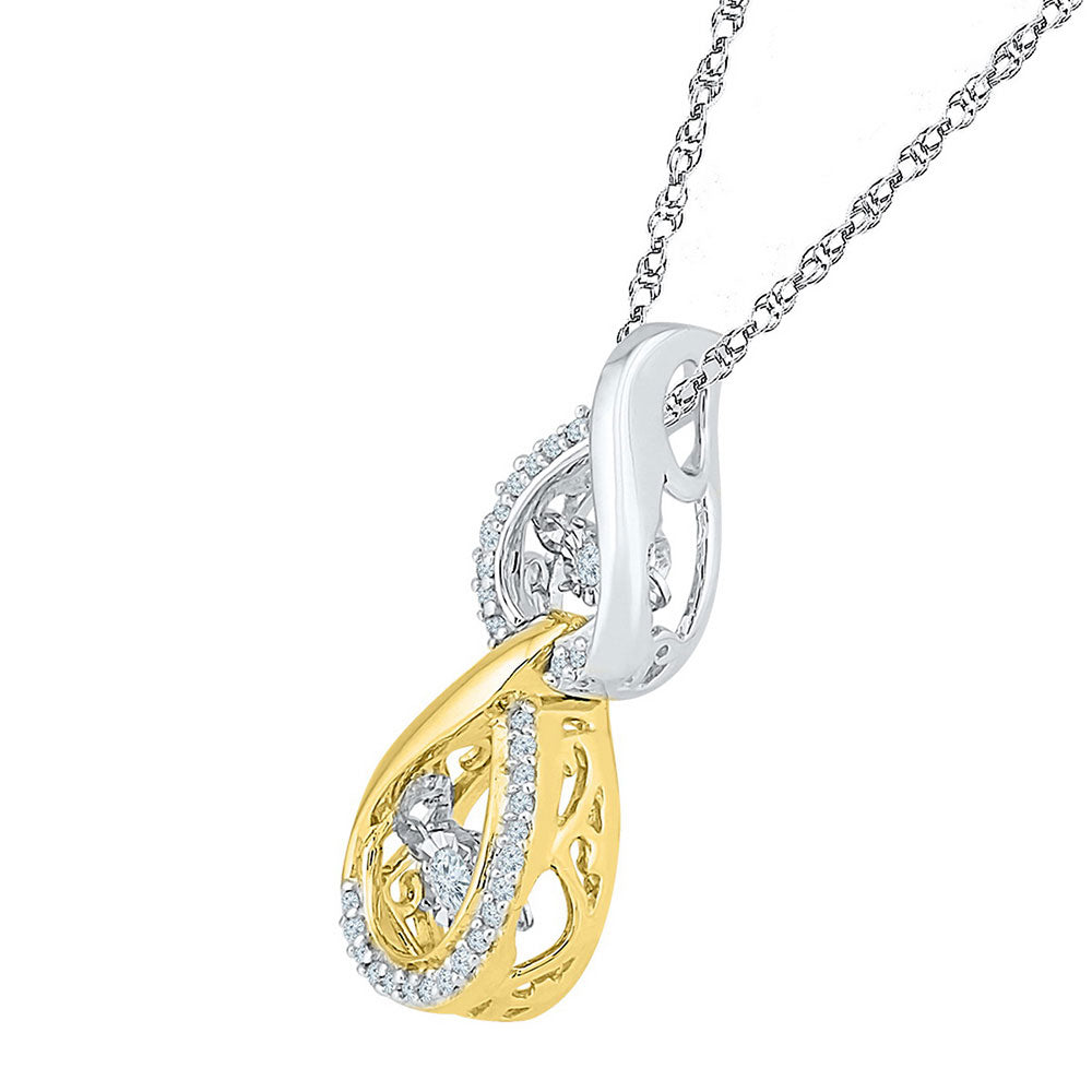 10kt Tri-Tone Gold Women's Moving Diamond Teardrop Pendant 1/6 ctw