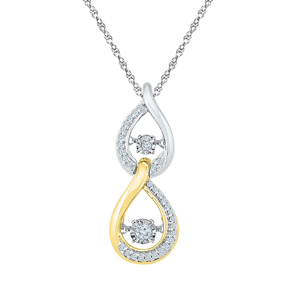 10kt Tri-Tone Gold Women's Moving Diamond Teardrop Pendant 1/6 ctw - view 2