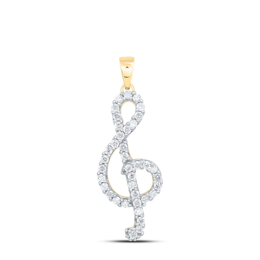 10kt Yellow Gold Women's Diamond Treble Clef Music Pendant 1/3 ctw