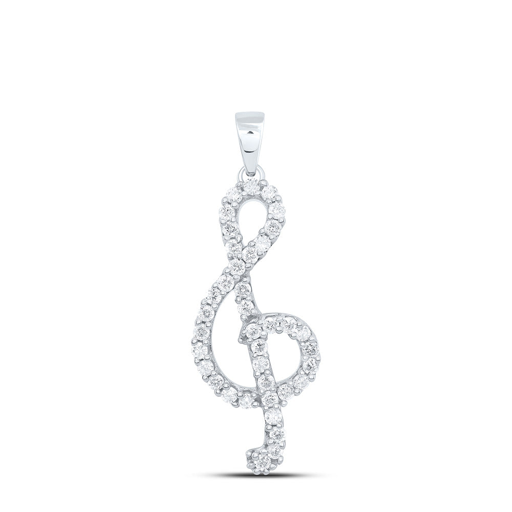 10kt White Gold Women's Diamond Treble Clef Music Pendant 1/3 ctw