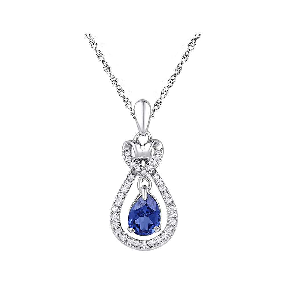10kt White Gold Women's Oval Lab-Created Blue Sapphire Solitaire Pendant 1/6 ctw