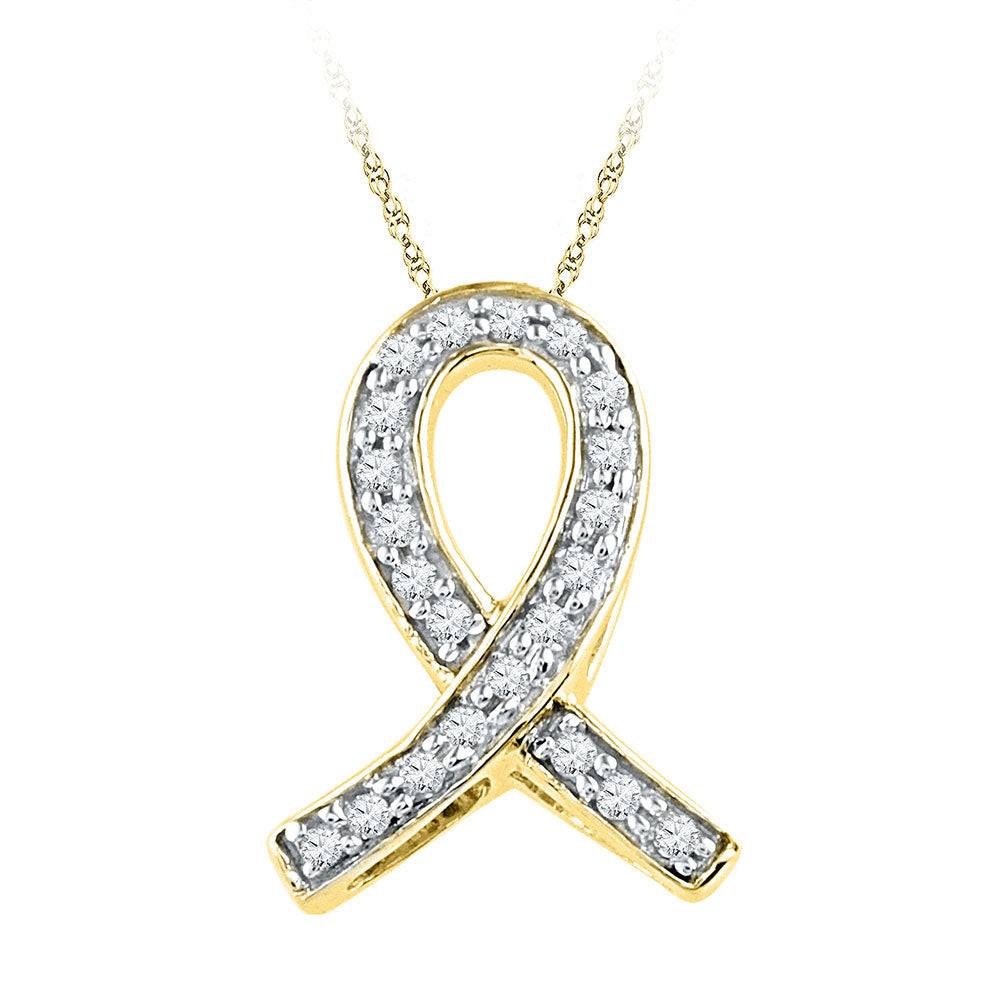 10k Yellow Gold Women's Diamond Ribbon Remembrance Symbol Pendant 1/10 ctw
