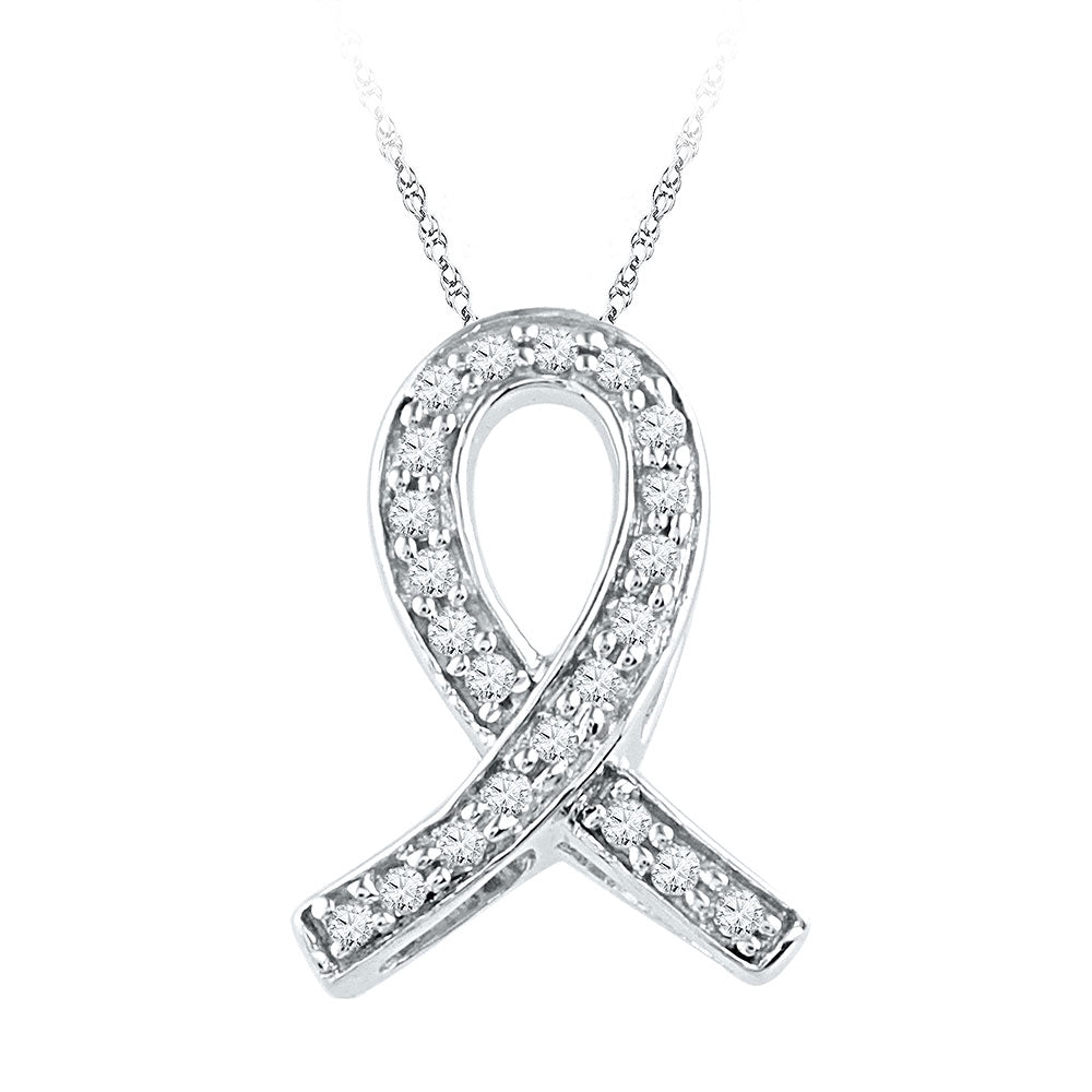 10k White Gold Women's Diamond Ribbon Remembrance Symbol Pendant 1/10 ctw