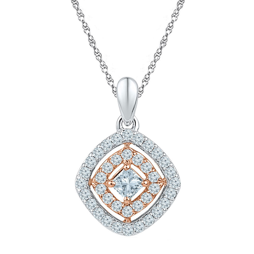 10kt Two-tone Gold Women's Princess Diamond Cushion Pendant 1/2 ctw
