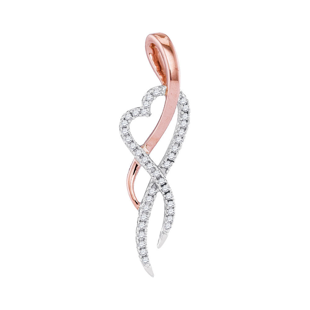 10kt Rose Gold Women's Round Diamond Heart Pendant 1/8 ctw