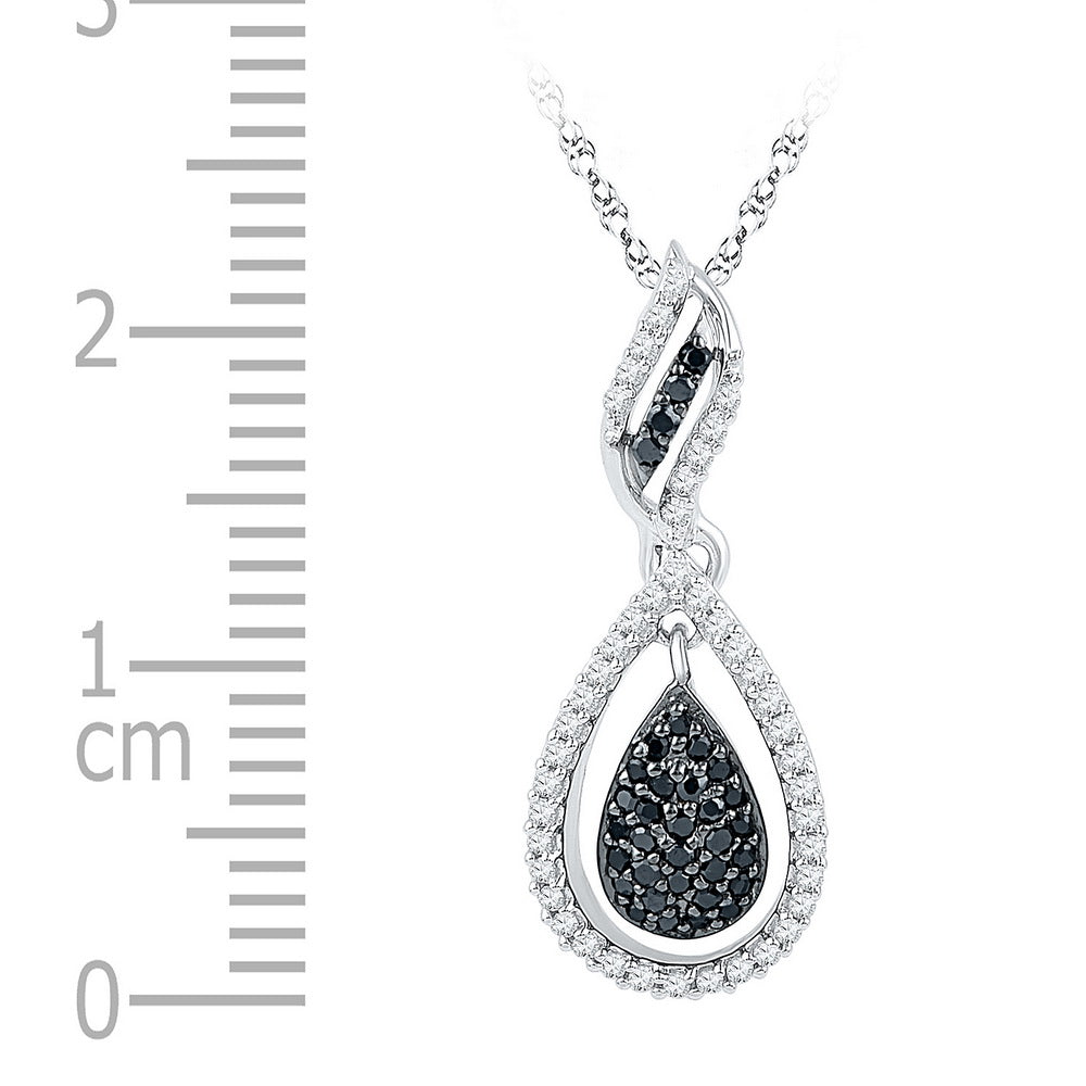 10kt White Gold Women's Black Color Enhanced Diamond Teardrop Pendant 1/3 ctw