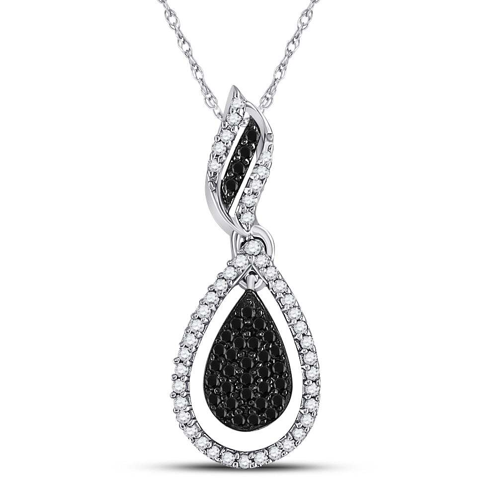 10kt White Gold Women's Black Color Enhanced Diamond Teardrop Pendant 1/3 ctw - view 2