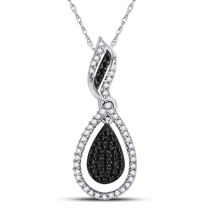 10kt White Gold Women's Black Color Enhanced Diamond Teardrop Pendant 1/3 ctw - view 2