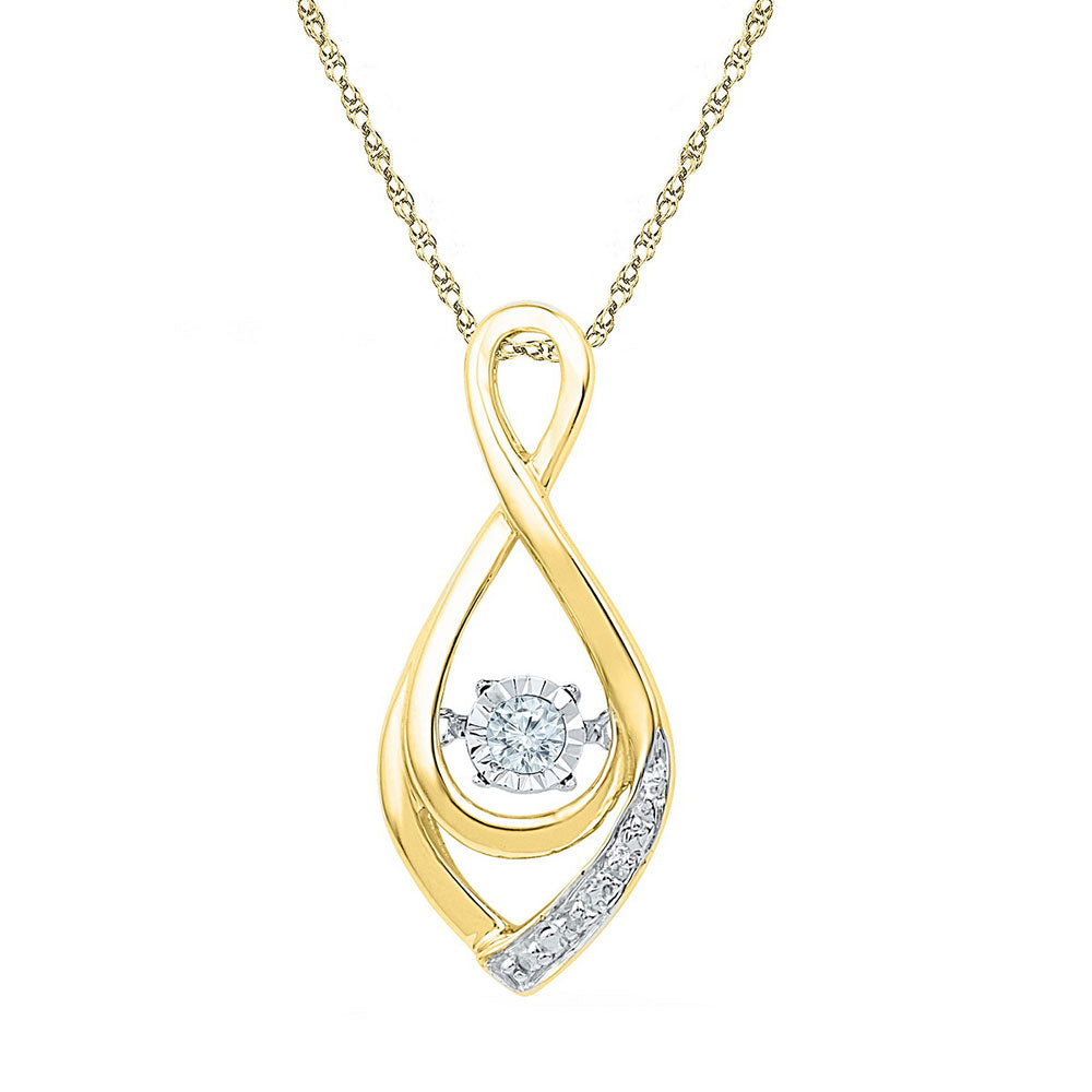 10kt Yellow Gold Women's Diamond Moving Twinkle Solitaire Teardrop Pendant 1/20 ctw